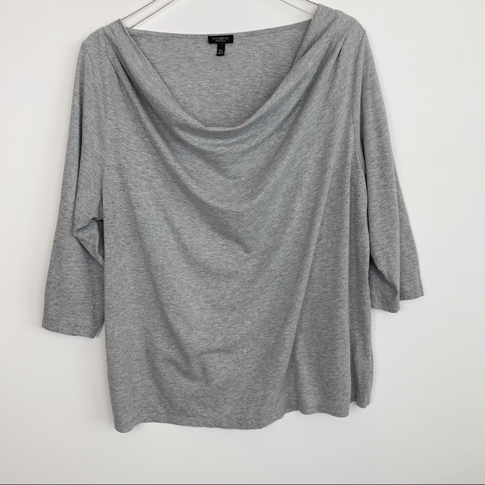 🌷Talbots Woman Petites Gray Drape Neck Sparkle 2X